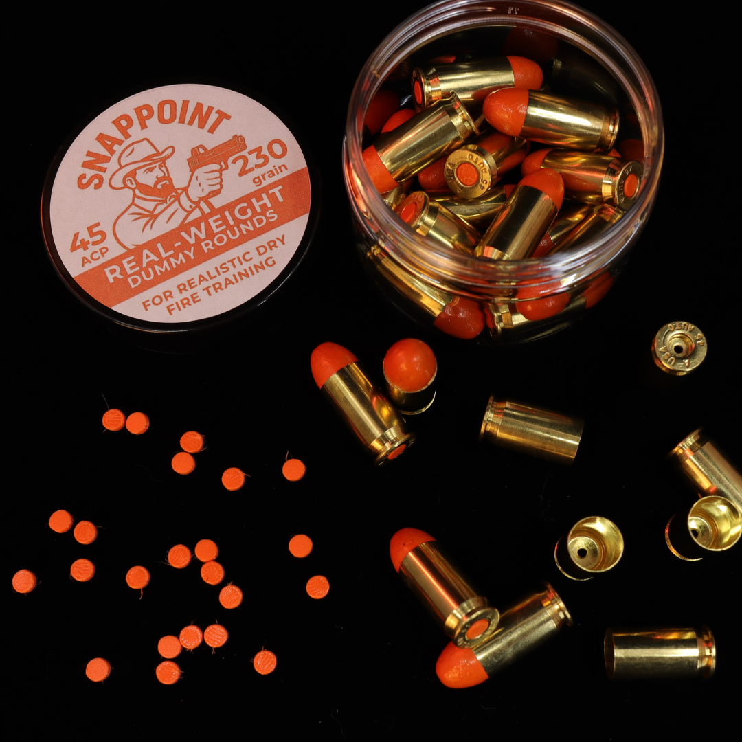SnapPoint .45 ACP Snap Caps (Set of 15) – Real-Weight Dry Fire Dummy Rounds w/ SnapPlug Primer